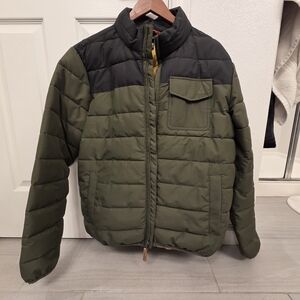 Olive and Black Quilted Puffer Jacket
